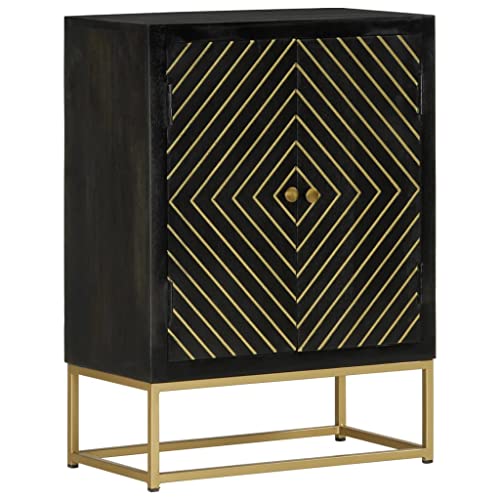 Qnhdfrt Sideboard aus Massivholz Mango mit 2 Türen Schwarz Gold 55x30x75 cm für Wohnzimmer Küche Flur Zeitloses Design und reichlich Stauraum von Qnhdfrt
