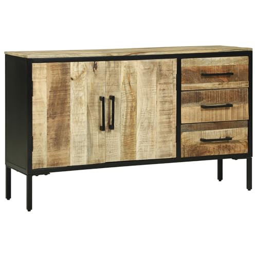 Qnhdfrt Sideboard aus solidem Mangoholz Braun 110x30x70 cm mit 2 Türen 4 Schubladen Matt Oberfläche Rustikales Design für Wohnzimmer Esszimmer von Qnhdfrt