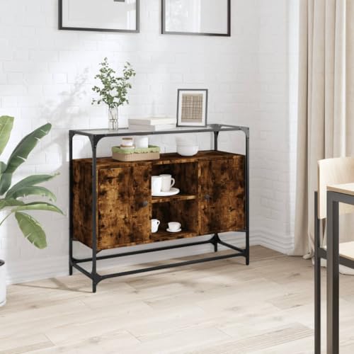Qnhdfrt Sideboard mit Glasplatte Räuchereiche 98x35x81 cm für Wohnzimmer Flur mit zeitlosem Design und viel Stauraum Qnhdfrt Sideboard mit Glasplatte Räuchereiche 98x35x81 cm für Wohnzimmer Flur mit zeitlosem Design und viel Stauraum von Qnhdfrt