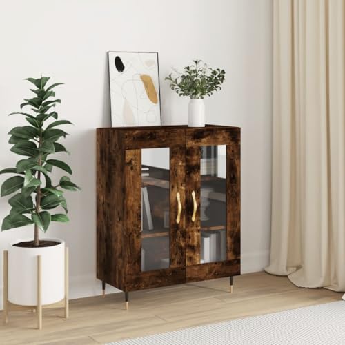 Qnhdfrt Sideboard mit Glastüren Holzwerkstoff Räuchereiche 69,5x34x90 cm Landhausstil für Wohnzimmer Küche Flur von Qnhdfrt