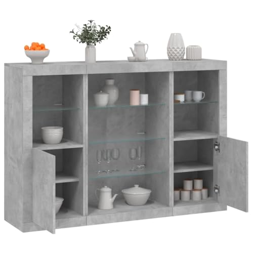 Qnhdfrt Sideboard mit LED-Beleuchtung Betongrau Holzwerkstoff 3 Stück Gesamtmaße 142.5x37x100cm RGB-Licht für Wohnzimmer Küche Flur Modernes Design mit Stauraum Qnhdfrt Sideboard mit LED-Beleuchtung Betongrau Holzwerkstoff 3 Stück Gesamtmaße 142.5x37x100cm RGB-Licht für Wohnzimmer Küche Flur Modernes Design mit Stauraum von Qnhdfrt