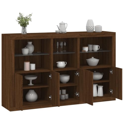 Qnhdfrt Sideboard mit LED-Beleuchtung Braun Eichen-Optik 162x37x100 cm Moderner Beistellschrank mit RGB-Lichtern und viel Stauraum für Wohnzimmer Flur Küche von Qnhdfrt