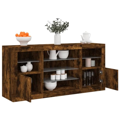 Qnhdfrt Sideboard mit LED-Beleuchtung Buffetschrank Räuchereiche 142.5x37x67cm Modernes Design für Wohnzimmer Flur von Qnhdfrt