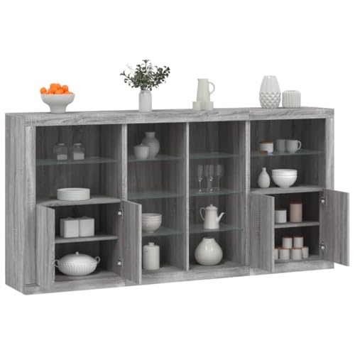 Qnhdfrt Sideboard mit LED-Beleuchtung Grau Sonoma 202x37x100 cm Modernes Buffet für Wohnzimmer Flur mit RGB-Lichtern und Stauraum von Qnhdfrt