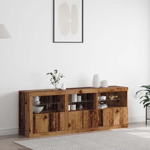Qnhdfrt Sideboard mit LED-Beleuchtung Rustikales Design aus Massivholz Eiche Verwitterte Oberfläche Braun 181.5x37x67 cm 3-Türen für Esszimmer und Wohnzimmer Praktischer Aufbewahrungsschrank Qnhdfrt Sideboard mit LED-Beleuchtung Rustikales Design aus Massivholz Eiche Verwitterte Oberfläche Braun 181.5x37x67 cm 3-Türen für Esszimmer und Wohnzimmer Praktischer Aufbewahrungsschrank von Qnhdfrt