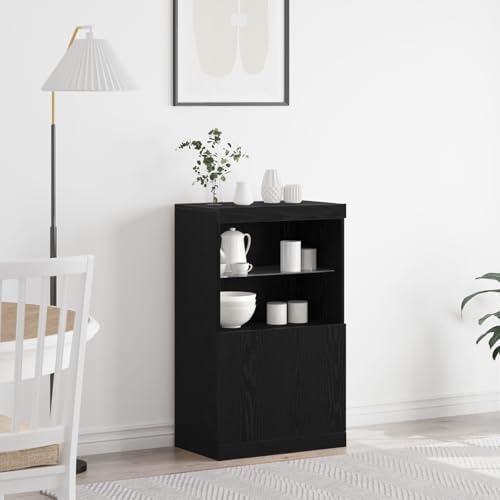 Qnhdfrt Sideboard mit LED-Beleuchtung Schwarz Eiche Modernes Buffet für Esszimmer und Wohnzimmer Stilvoll Praktisch 60x37x100 cm von Qnhdfrt