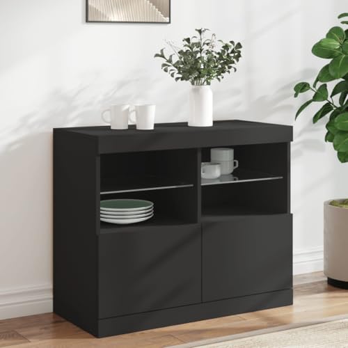 Qnhdfrt Sideboard mit LED-Beleuchtung Schwarz Modernes Design 81 x 37 cm Stauraum für Wohnzimmer Küche Flur von Qnhdfrt