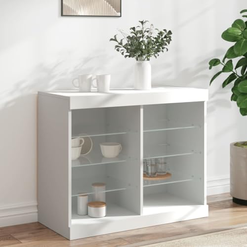 Qnhdfrt Sideboard mit LED-Beleuchtung Weiß 81x37x67 cm Modernes Wohnzimmer Sideboard mit RGB-LEDs & großzügigem Stauraum aus Holzwerkstoff & Glas von Qnhdfrt