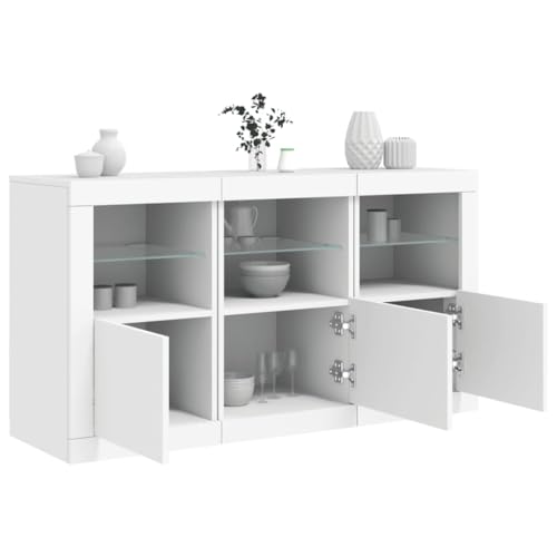 Qnhdfrt Sideboard mit LED-Beleuchtung Weiß Modernes Buffetschrank 123x37x67 cm für Wohnzimmer Flur Küche RGB-Licht und Großer Stauraum von Qnhdfrt