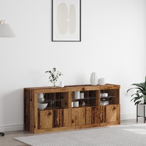 Qnhdfrt Sideboard mit LED-Beleuchtung aus recyceltem Massivholz Braun Rustikales Design 162x37x67 cm Mit 4 Türen und 3 Glasregalen für Esszimmer Wohnzimmer Qnhdfrt Sideboard mit LED-Beleuchtung aus recyceltem Massivholz Braun Rustikales Design 162x37x67 cm Mit 4 Türen und 3 Glasregalen für Esszimmer Wohnzimmer von Qnhdfrt