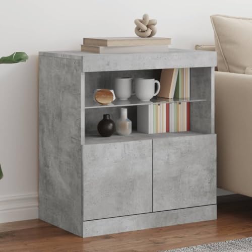 Qnhdfrt Sideboard mit RGB LED-Beleuchtung Betongrau 60x37x67 cm Holzwerkstoff Glas Moderner Stauraum für Wohnzimmer Küche Flur von Qnhdfrt
