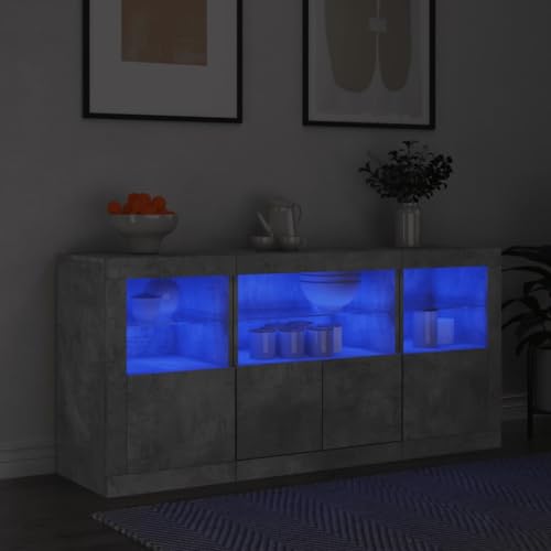 Qnhdfrt Sideboard mit RGB-LED Beleuchtung Betongrau Holzwerkstoff und Glas 142,5x37x67 cm Modernes Design viel Stauraum für Wohnzimmer Flur Küche und Büro von Qnhdfrt