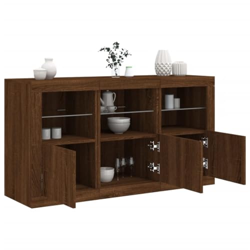Qnhdfrt Sideboard mit RGB LED Beleuchtung Braun Eichen-Optik 123x37x67 cm Moderner Schrank Möbel für Wohnzimmer Flur Esszimmer mit Stauraum und praktischen Türen von Qnhdfrt