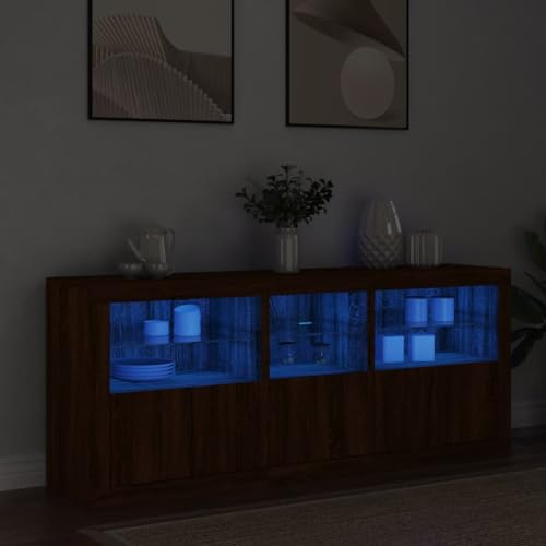 Qnhdfrt Sideboard mit RGB LED Beleuchtung Braun Eichen-Optik 162x37x67 cm Moderner Aufbewahrungsschrank für Wohnzimmer Flur oder Esszimmer von Qnhdfrt