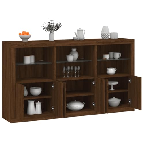 Qnhdfrt Sideboard mit RGB LED Beleuchtung Braun Eichen-Optik 181.5 cm Breit Beistellschrank mit Stauraum für Wohnzimmer Flur von Qnhdfrt