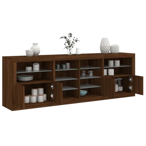 Qnhdfrt Sideboard mit RGB LED Beleuchtung Braun Eichen-Optik 202x37x67 cm Modernes Aufbewahrungsschrank für Wohnzimmer Flur Küche von Qnhdfrt