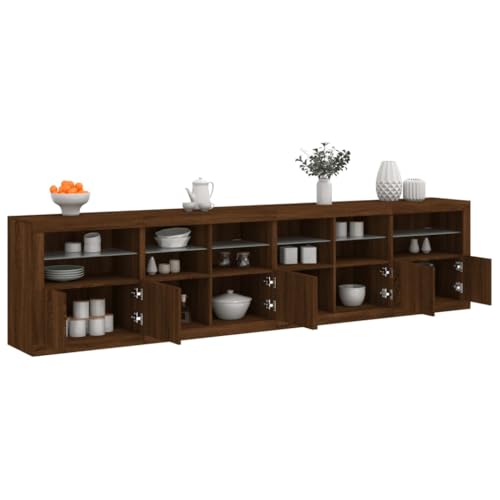 Qnhdfrt Sideboard mit RGB LED Beleuchtung Braun Eichen-Optik 283x37x67 cm Moderner Aufbewahrungsschrank für Wohnzimmer Flur oder Küche mit Dekorationsfunktion von Qnhdfrt