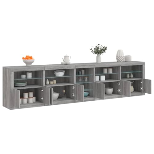 Qnhdfrt Sideboard mit RGB LED Beleuchtung Grau Sonoma 283x37x67 cm Moderner Schrank für Wohnzimmer Flur Küche mit Viel Stauraum von Qnhdfrt