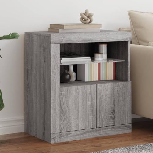 Qnhdfrt Sideboard mit RGB LED Beleuchtung Grau Sonoma 60,5x37x67 cm Modernes Möbelstück aus Holzwerkstoff und Glas mit viel Stauraum für Wohnzimmer Küche und Flur Qnhdfrt Sideboard mit RGB LED Beleuchtung Grau Sonoma 60,5x37x67 cm Modernes Möbelstück aus Holzwerkstoff und Glas mit viel Stauraum für Wohnzimmer Küche und Flur von Qnhdfrt