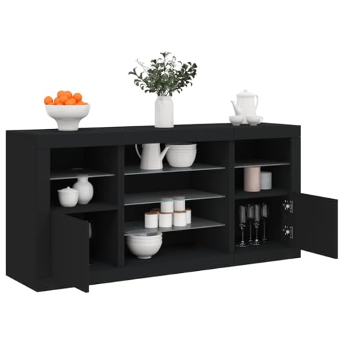 Qnhdfrt Sideboard mit RGB LED-Beleuchtung Schwarz 142.5x37x67 cm Moderner Buffetschrank für Wohnzimmer Küche Flur mit Großer Stauraum und Präsentationsfläche Qnhdfrt Sideboard mit RGB LED-Beleuchtung Schwarz 142.5x37x67 cm Moderner Buffetschrank für Wohnzimmer Küche Flur mit Großer Stauraum und Präsentationsfläche von Qnhdfrt