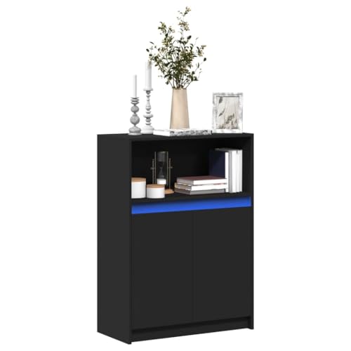 Qnhdfrt Sideboard mit RGB LED Beleuchtung Schwarz 72x34x100 cm Moderner Aufbewahrungsschrank für Wohnzimmer Flur und Küche von Qnhdfrt