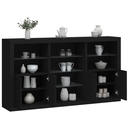 Qnhdfrt Sideboard mit RGB LED Beleuchtung Schwarz Moderner Aufbewahrungsschrank 181,5x37x100 cm für Wohnzimmer Flur Küche von Qnhdfrt