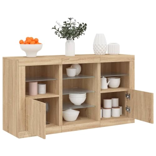 Qnhdfrt Sideboard mit RGB LED Beleuchtung Sonoma Eiche Holzwerkstoff Glas 123x37x67 cm Moderner Buffetschrank mit Stauraum für Wohnzimmer Küche Flur Qnhdfrt Sideboard mit RGB LED Beleuchtung Sonoma Eiche Holzwerkstoff Glas 123x37x67 cm Moderner Buffetschrank mit Stauraum für Wohnzimmer Küche Flur von Qnhdfrt