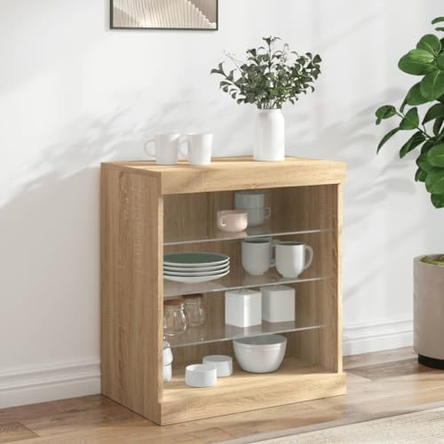 Qnhdfrt Sideboard mit RGB-LED-Beleuchtung in Sonoma-Eiche, Holzwerkstoff und Glas, 60,5x37x67 cm, Modernes Design mit Stauraum für Wohnzimmer, Küche und Flur Qnhdfrt Sideboard mit RGB-LED-Beleuchtung in Sonoma-Eiche, Holzwerkstoff und Glas, 60,5x37x67 cm, Modernes Design mit Stauraum für Wohnzimmer, Küche und Flur von Qnhdfrt