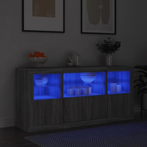Qnhdfrt Sideboard mit RGB LED-Leuchten Grau Sonoma 142,5x37x67 cm Modernes Design für Wohnzimmer Flur und Küche mit viel Stauraum und Glas von Qnhdfrt