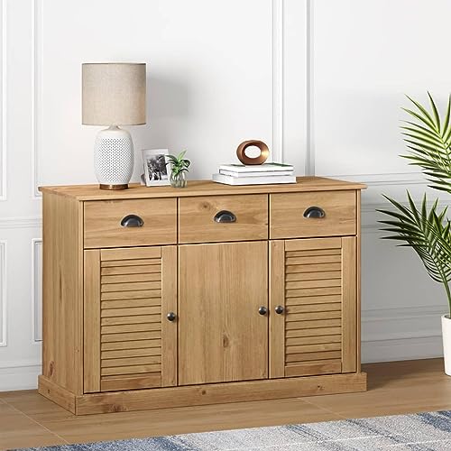Qnhdfrt Sideboard mit Schubladen Kiefer Massivholz 113x40x75 cm Kommode Stauraum Schrank für Küche Wohnzimmer Flur VIGO Serie von Qnhdfrt