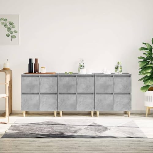 Qnhdfrt Sideboards Betongrau 3 Stück 60x35x70 cm Holzwerkstoff Klassisches Design mit 4 Fächern für Wohnzimmer Küche Flur von Qnhdfrt