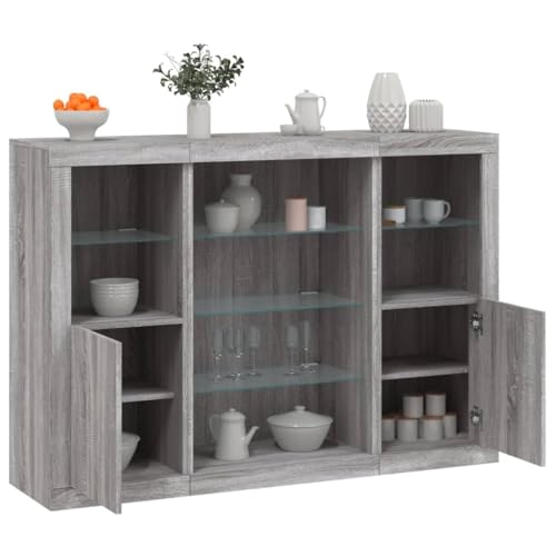 Qnhdfrt Sideboards mit LED-Beleuchtung 3-teilig Grau Sonoma Holzwerkstoff Moderner Stauraum für Wohnzimmer Flur Esszimmer Qnhdfrt Sideboards mit LED-Beleuchtung 3-teilig Grau Sonoma Holzwerkstoff Moderner Stauraum für Wohnzimmer Flur Esszimmer von Qnhdfrt