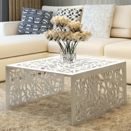 Qnhdfrt Silberner Couchtisch aus Aluminium mit geometrischem Lochmuster 69x69x35 cm Leichter Beistelltisch Nachttisch für Wohnzimmer Schlafzimmer Flur von Qnhdfrt