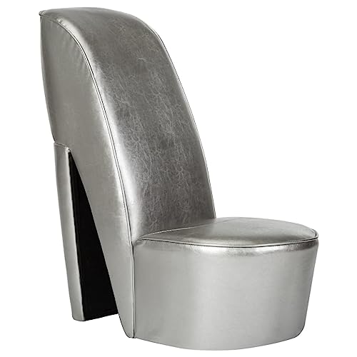 Qnhdfrt Silberner Stuhl in Stöckelschuh-Design Lounge Sessel mit Kunstleder Bezug Modern für Wohnzimmer Schlafzimmer Schminktisch und Themenpartys 43x82.5x85.5cm von Qnhdfrt