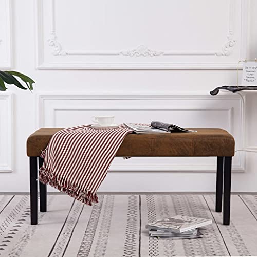 Qnhdfrt Sitzbank Braun 106 cm mit Wildleder Optik und Holzrahmen Bequeme Dicke Polsterung Einfache Montage Langlebiges Design für Flur Esszimmer und Schlafzimmer von Qnhdfrt