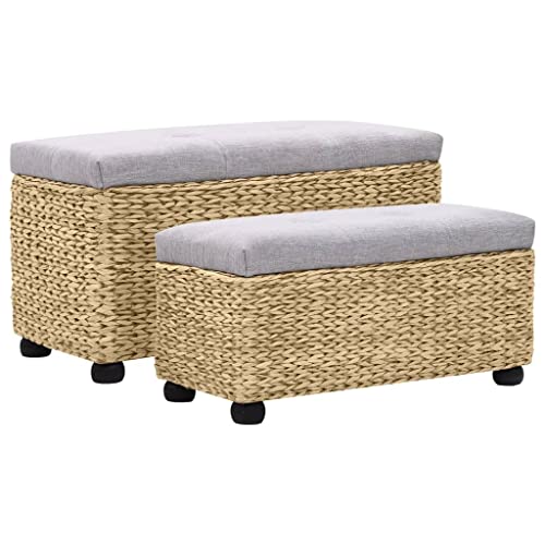 Qnhdfrt Sitzbank Set 2 TLG aus Seegras mit Grauen Polstern und Massivholz Füßen 85 x 40 x 45 cm & 76 x 32 x 35 cm Rustikale Stauraum Lösung für Flur Schlafzimmer oder Esszimmer Qnhdfrt Sitzbank Set 2 TLG aus Seegras mit Grauen Polstern und Massivholz Füßen 85 x 40 x 45 cm & 76 x 32 x 35 cm Rustikale Stauraum Lösung für Flur Schlafzimmer oder Esszimmer von Qnhdfrt