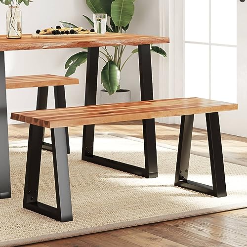 Qnhdfrt Sitzbank aus massivem Akazienholz mit Baumkante & Stahlgestell 110 cm Länge Robustes Flurmöbel für Esszimmer Wohnzimmer und Schlafzimmer von Qnhdfrt