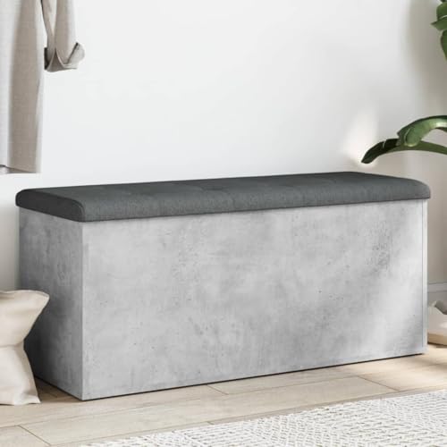 Qnhdfrt Sitzbank mit Stauraum Betongrau 102 x 42 x 45 cm aus Holzwerkstoff Praktische Aufbewahrungsbank für Flur Wohnzimmer und Schlafzimmer mit Polsterkissen von Qnhdfrt