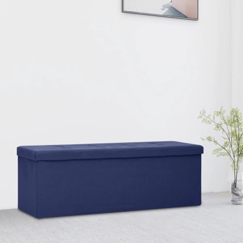 Qnhdfrt Sitzbank mit Stauraum Blau Leinenoptik 110 x 38 x 38 cm Faltbare Aufbewahrungsbank aus MDF mit Schaumstofffüllung Bequem & Platzsparend für Flur Schlafzimmer und Esszimmer von Qnhdfrt