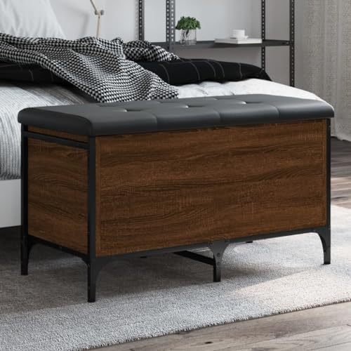 Qnhdfrt Sitzbank mit Stauraum Braun Eiche 82x42x45 cm Holzwerkstoff und Metall Rahmen Gemütliche Sitzgelegenheit mit Integriertem Kissen für Flur Wohnzimmer oder Schlafzimmer von Qnhdfrt