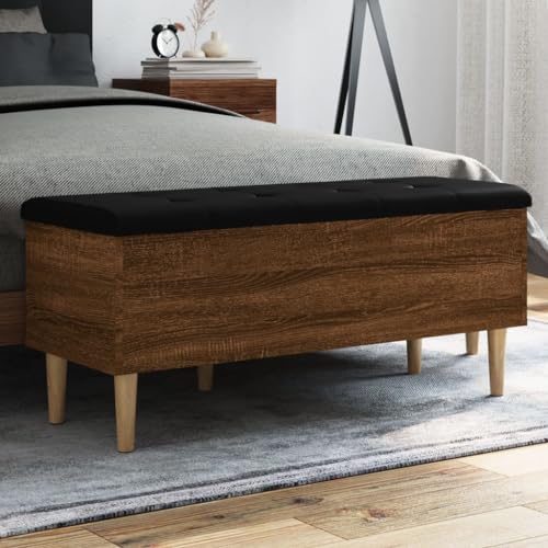 Qnhdfrt Sitzbank mit Stauraum Braun Eichen-Optik 102 x 42 x 46 cm Gemütliche Sitzgelegenheit mit Polsterkissen und Aufbewahrungsfunktion Robust & Stabil für Flur Wohnzimmer Schlafzimmer von Qnhdfrt
