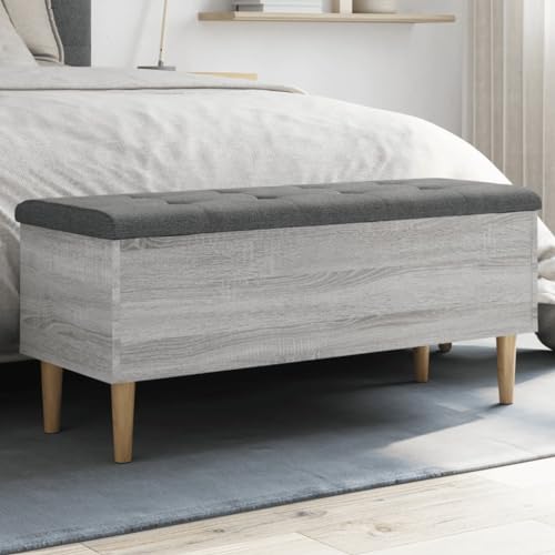 Qnhdfrt Sitzbank mit Stauraum Grau Sonoma 102x42x46 cm aus Holzwerkstoff & Massivholz Eukalyptus Bequeme Sitzgelegenheit mit gepolstertem Kissen Vielseitig für Flur Wohnzimmer oder Schlafzimmer Qnhdfrt Sitzbank mit Stauraum Grau Sonoma 102x42x46 cm aus Holzwerkstoff & Massivholz Eukalyptus Bequeme Sitzgelegenheit mit gepolstertem Kissen Vielseitig für Flur Wohnzimmer oder Schlafzimmer von Qnhdfrt