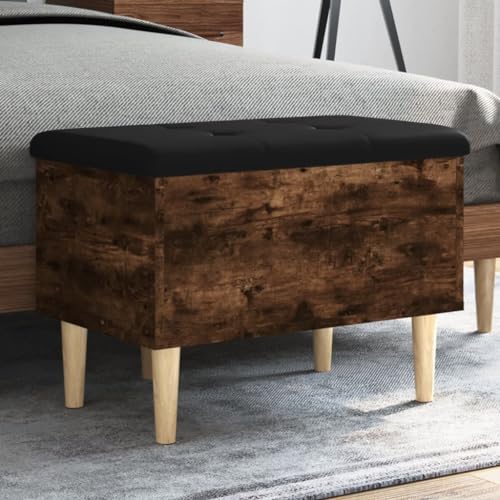 Qnhdfrt Sitzbank mit Stauraum Räuchereiche 62x42x46 cm aus Holzwerkstoff und Massivholz Eukalyptus Bequeme Sitzgelegenheit mit gepolstertem Kissen Vielseitig für Flur Wohnzimmer und Schlafzimmer von Qnhdfrt