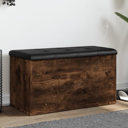 Qnhdfrt Sitzbank mit Stauraum Räuchereiche 82x42x45 cm aus Holzwerkstoff Bequeme Sitzgelegenheit mit gepolstertem Kissen und stabilen Scharnieren Vielseitig für Flur Wohnzimmer oder Schlafzimmer von Qnhdfrt