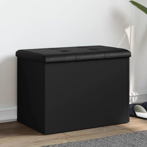 Qnhdfrt Sitzbank mit Stauraum Schwarz 62x42x45 cm aus Holzwerkstoff Bequeme Sitzgelegenheit mit gepolstertem Kissen und stabilen Scharnieren Vielseitig für Flur Wohnzimmer oder Schlafzimmer von Qnhdfrt