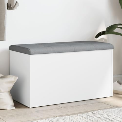 Qnhdfrt Sitzbank mit Stauraum Weiß 82x42x45 cm aus Holzwerkstoff mit gepolstertem Kissen Hellgrau Robuste Flur Bank für Wohnzimmer Schlafzimmer und Eingangsbereich Qnhdfrt Sitzbank mit Stauraum Weiß 82x42x45 cm aus Holzwerkstoff mit gepolstertem Kissen Hellgrau Robuste Flur Bank für Wohnzimmer Schlafzimmer und Eingangsbereich von Qnhdfrt