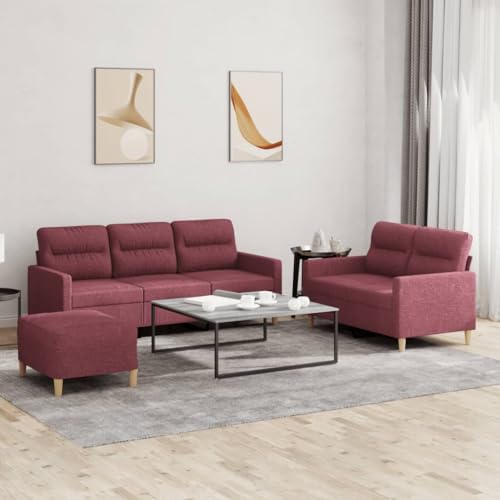 Qnhdfrt Sofa Garnitur 3-TLG Weinrot Stoff Set mit Hocker für Wohnzimmer Lounge von Qnhdfrt
