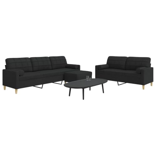 Qnhdfrt Sofa Garnitur Schwarz mit Fußhocker und Dekokissen für Wohnzimmer Balkon Esszimmer, 2-Sitzer und 3-Sitzer Set aus Stoff, Bequemes Sitzensemble Qnhdfrt Sofa Garnitur Schwarz mit Fußhocker und Dekokissen für Wohnzimmer Balkon Esszimmer, 2-Sitzer und 3-Sitzer Set aus Stoff, Bequemes Sitzensemble von Qnhdfrt