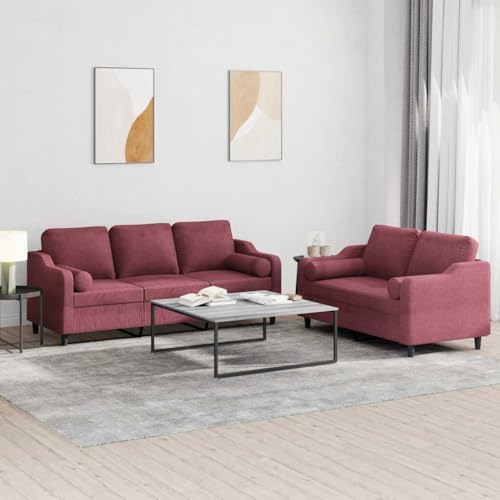 Qnhdfrt Sofa Garnitur Weinrot 2-TLG. mit Kissen Wohnzimmer Set Couch Sessel Polsterstoff Modernes Design Robust Qnhdfrt Sofa Garnitur Weinrot 2-TLG. mit Kissen Wohnzimmer Set Couch Sessel Polsterstoff Modernes Design Robust von Qnhdfrt