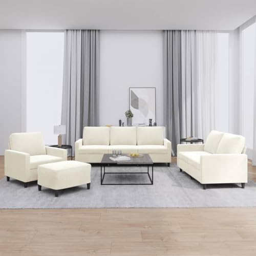 Qnhdfrt Sofa Garnitur mit Sessel und Hocker Creme Samt für Wohnzimmer Balkon Lounge von Qnhdfrt